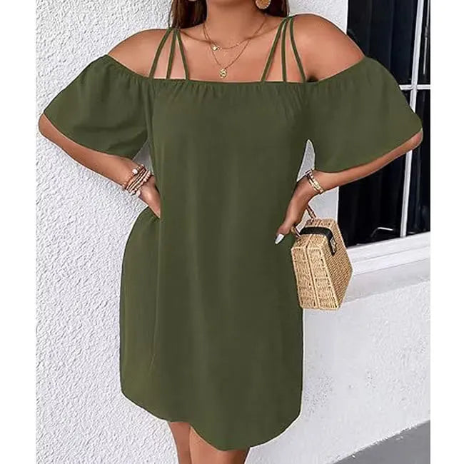 Vestido mini mujer con hombros descubiertos y tirantes finos