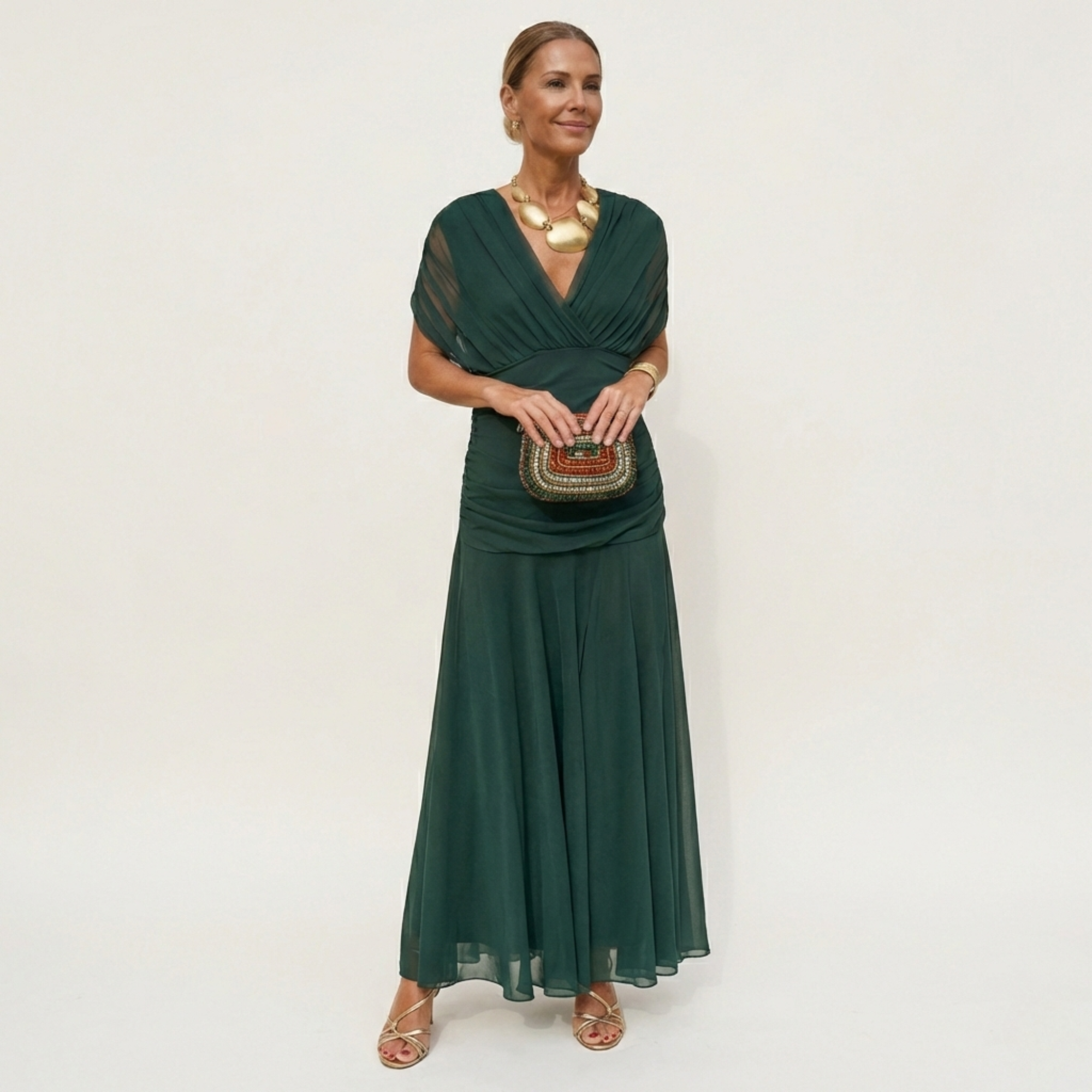 Vestido Largo Mujer Elegante Fluido – Escote V y Diseño Sofisticado