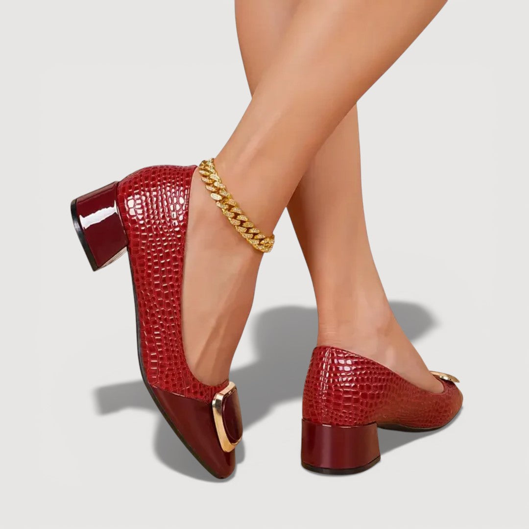 Tacones Bloque Mujer Con Acabado Croco – Zapatos Elegantes Cómodos De Tacón Bajo