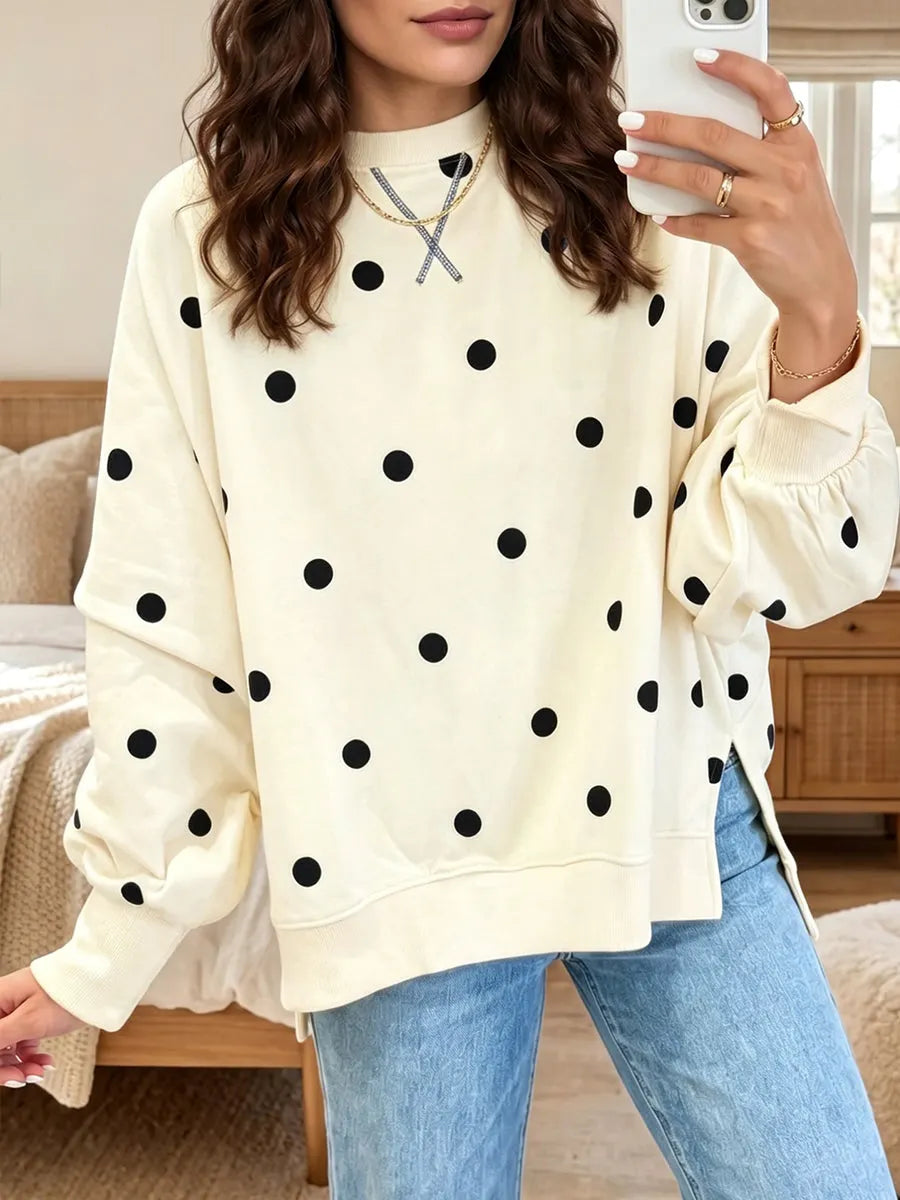 Sudadera de mujer con estampado de lunares y corte amplio casual
