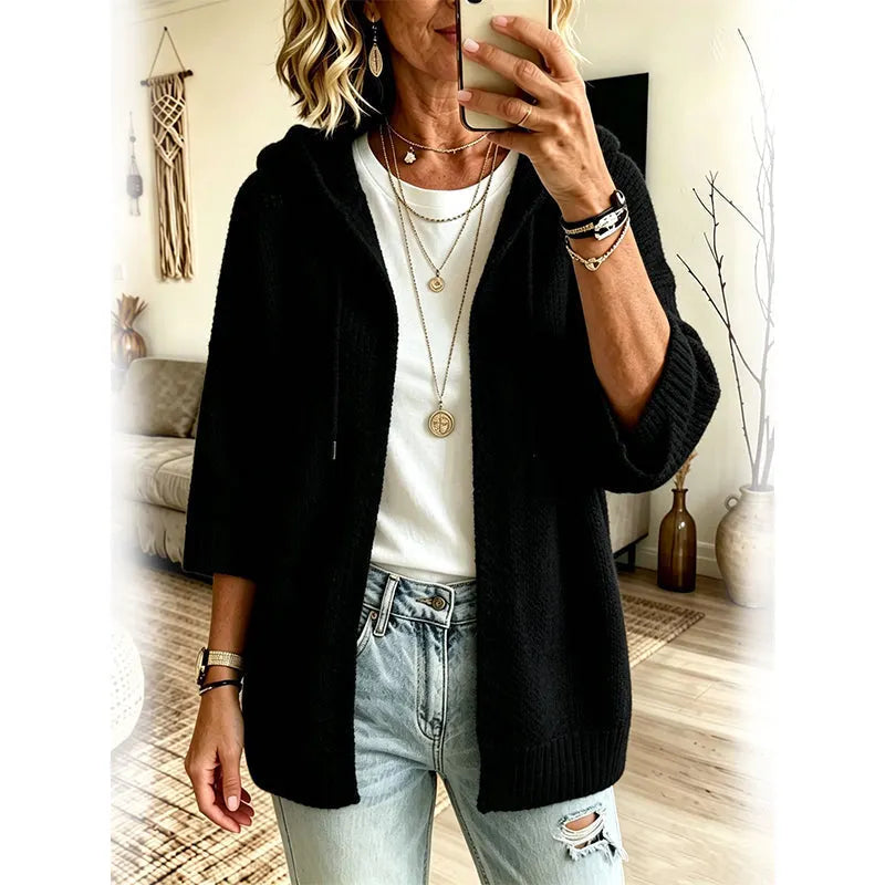 Cárdigan mujer de punto con capucha y mangas 3/4
