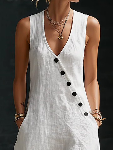 Vestido Maxi Mujer Minimalista con Botones – Estilo Elegante Fluido