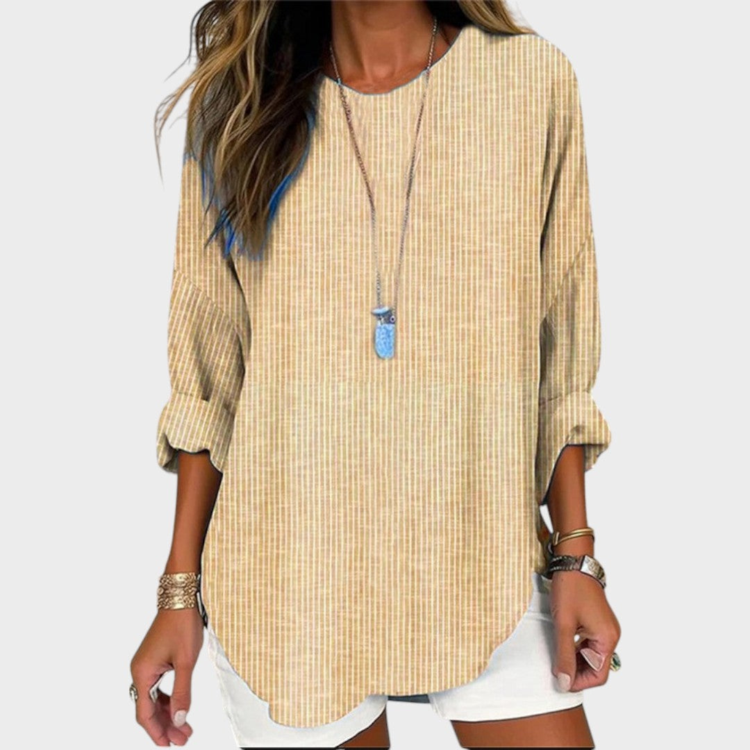 Blusa Mujer De Rayas Manga Larga – Camisa Casual Elegante
