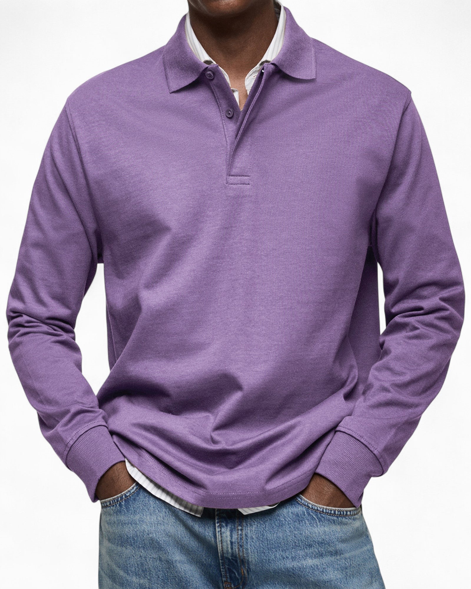 Polo hombre manga larga tejido suave – estilo elegante moderno diario