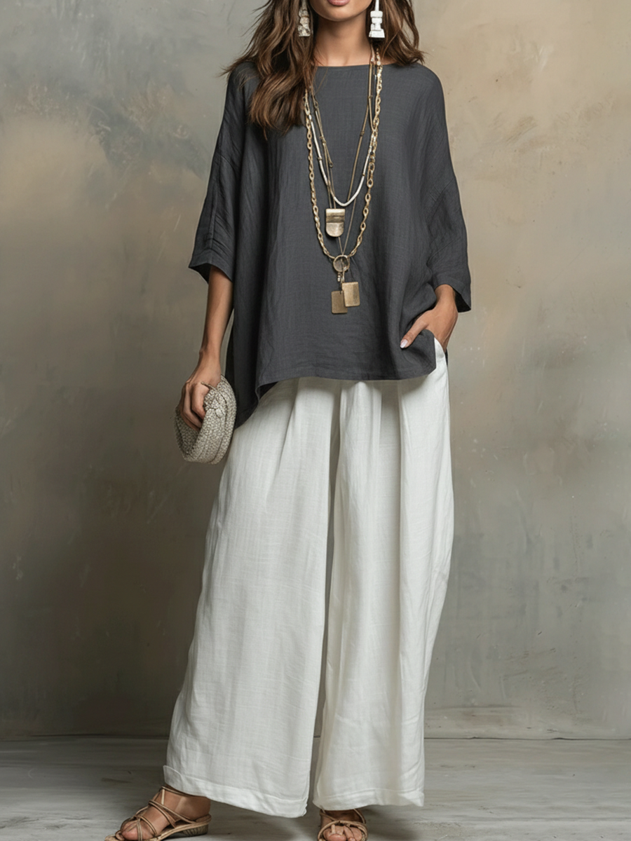 Conjunto mujer lino dos piezas – outfit suelto elegante verano