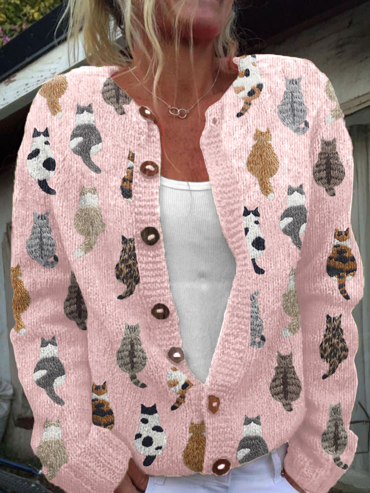 Cárdigan mujer de punto con estampado de gatos
