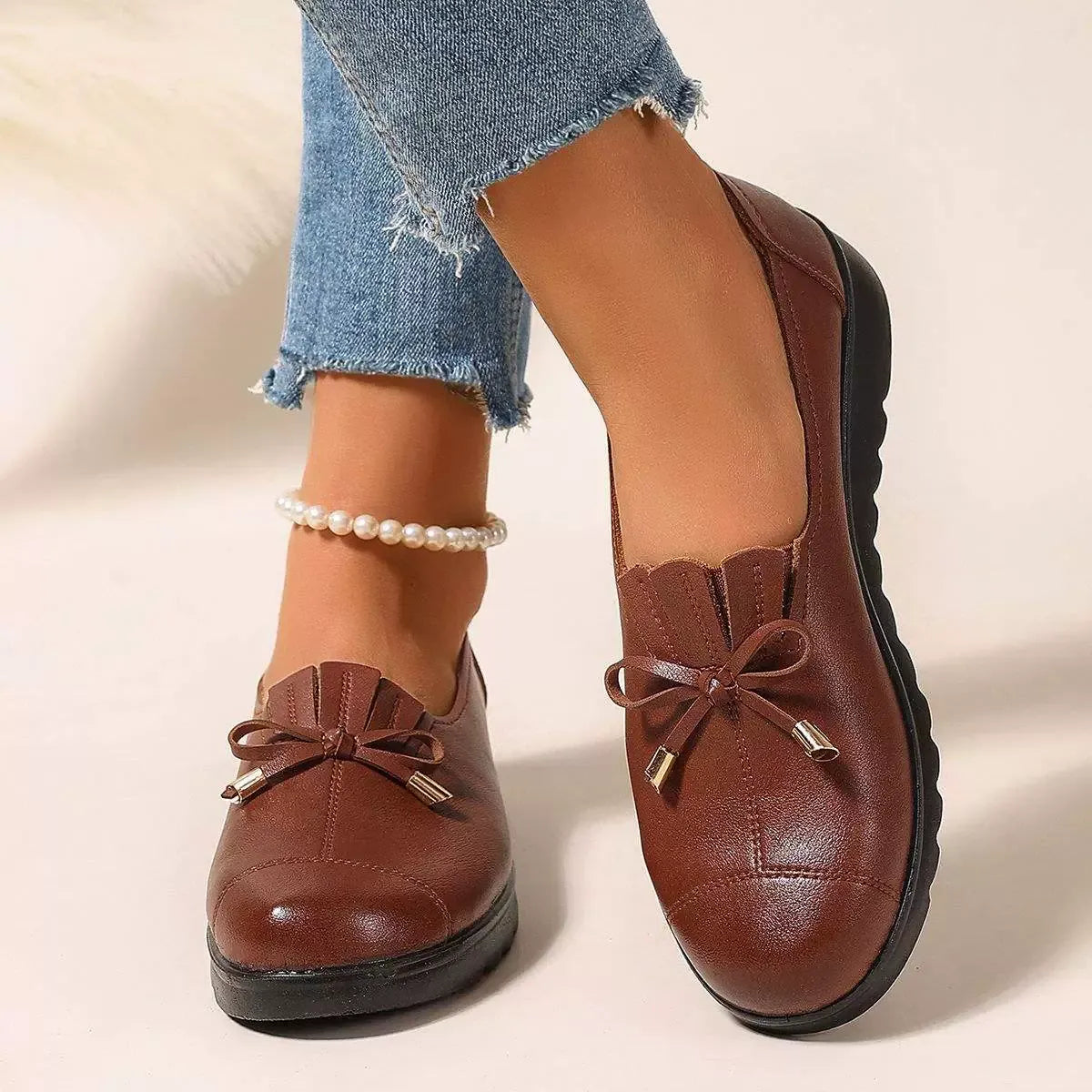 Mocasines para mujer con lazo decorativo y suela de plataforma