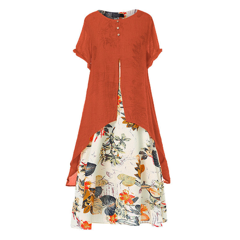 Vestido largo superpuesto de mujer con estampado floral