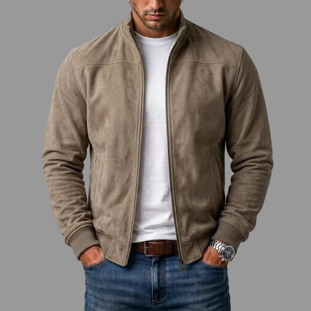 Chaqueta para hombre con cremallera frontal y acabado efecto ante