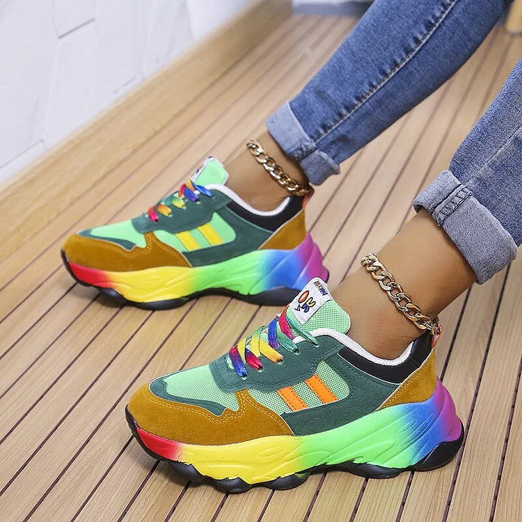 Zapatillas multicolores para mujer con punta ancha y suela cómoda