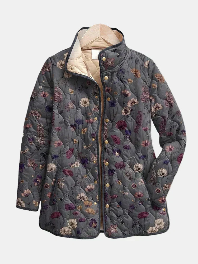Chaqueta acolchada de mujer con estampado floral y corte recto