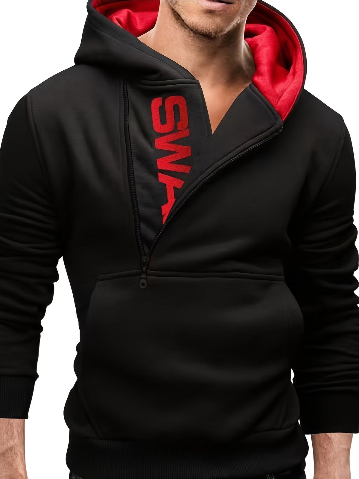 Sudadera con capucha para hombre slim fit con cremallera asimétrica