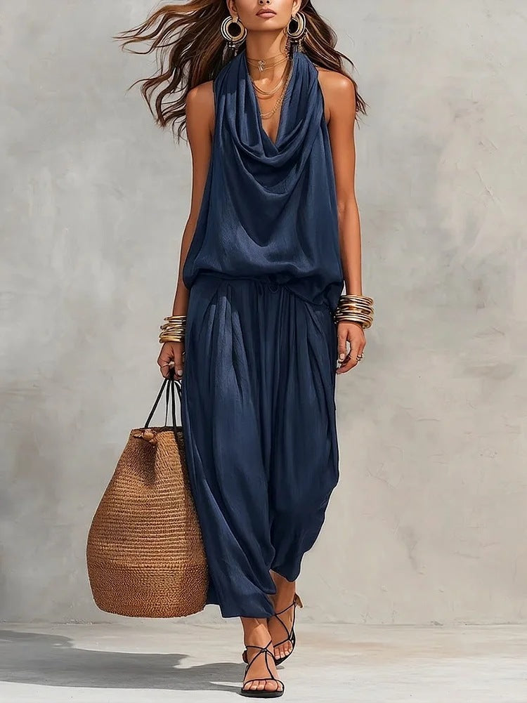 Conjunto Mujer Dos Piezas Fluido Elegante – Pantalón Amplio y Top Drapeado