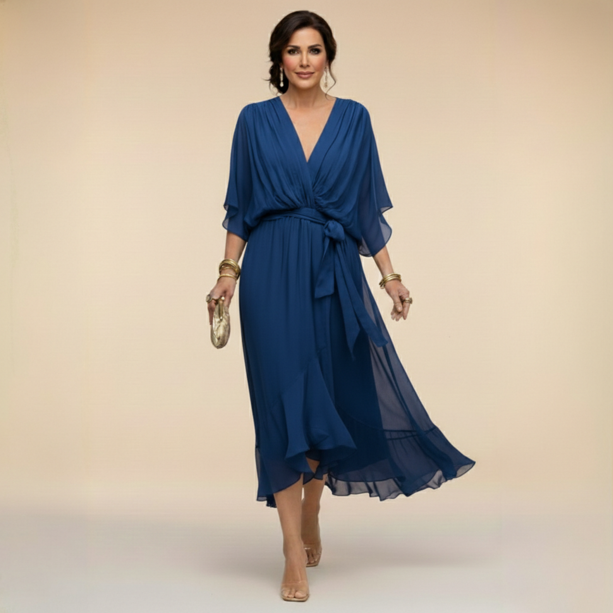 Vestido chiffon mujer escote V fluido – elegante y ligero