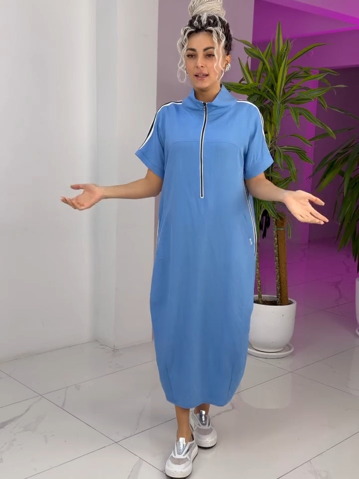 Vestido mujer deportivo largo cremallera – vestido fluido casual chic