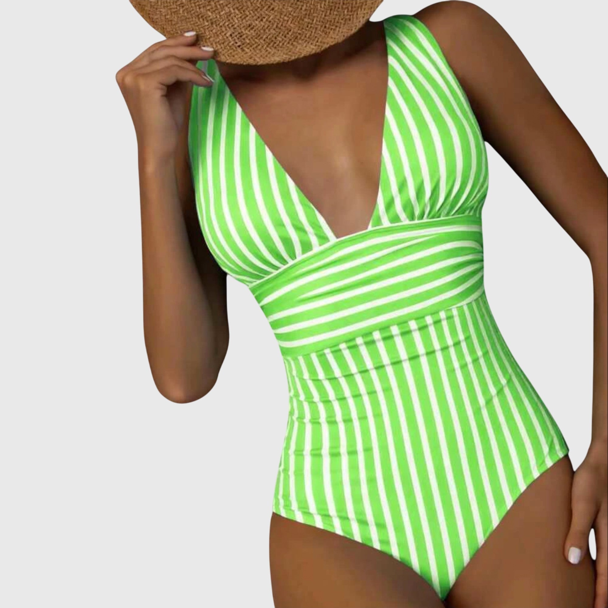 Bañador mujer una pieza rayas escote V profundo moldeador cintura elegante playa