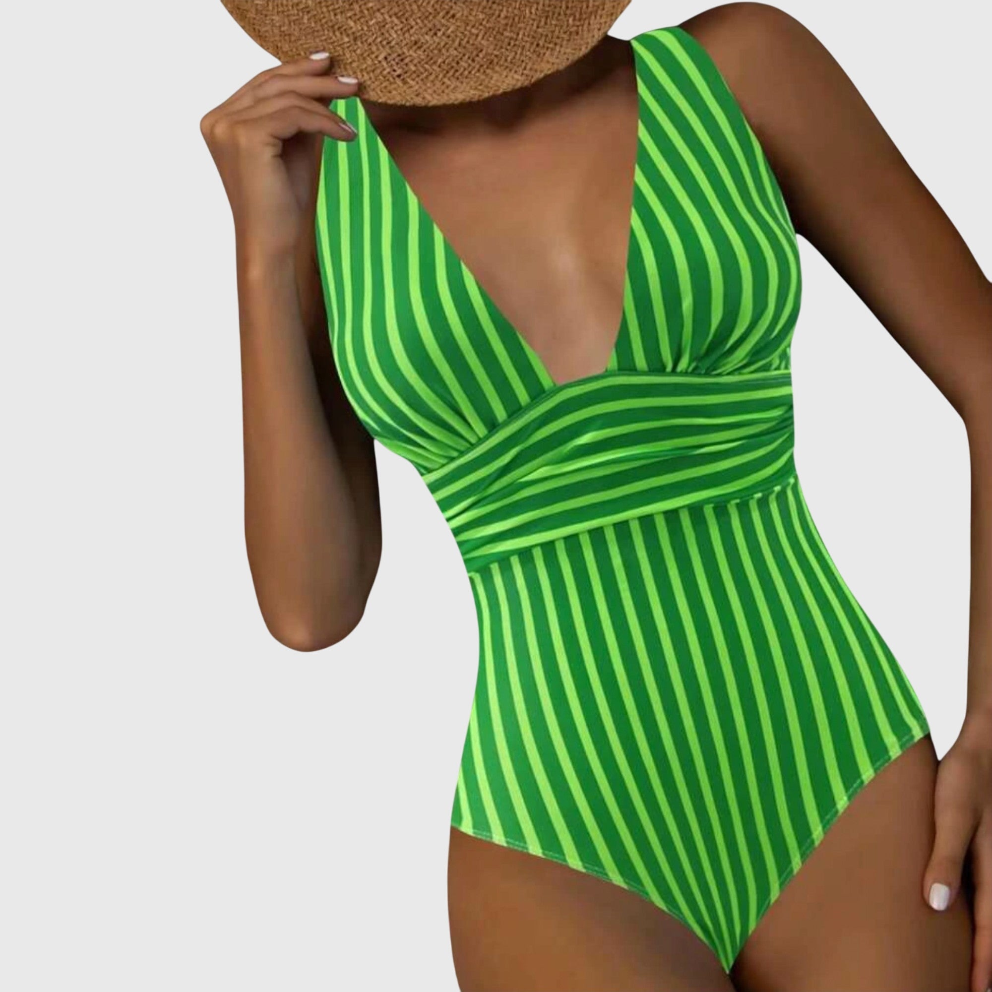 Bañador mujer una pieza rayas escote V profundo moldeador cintura elegante playa