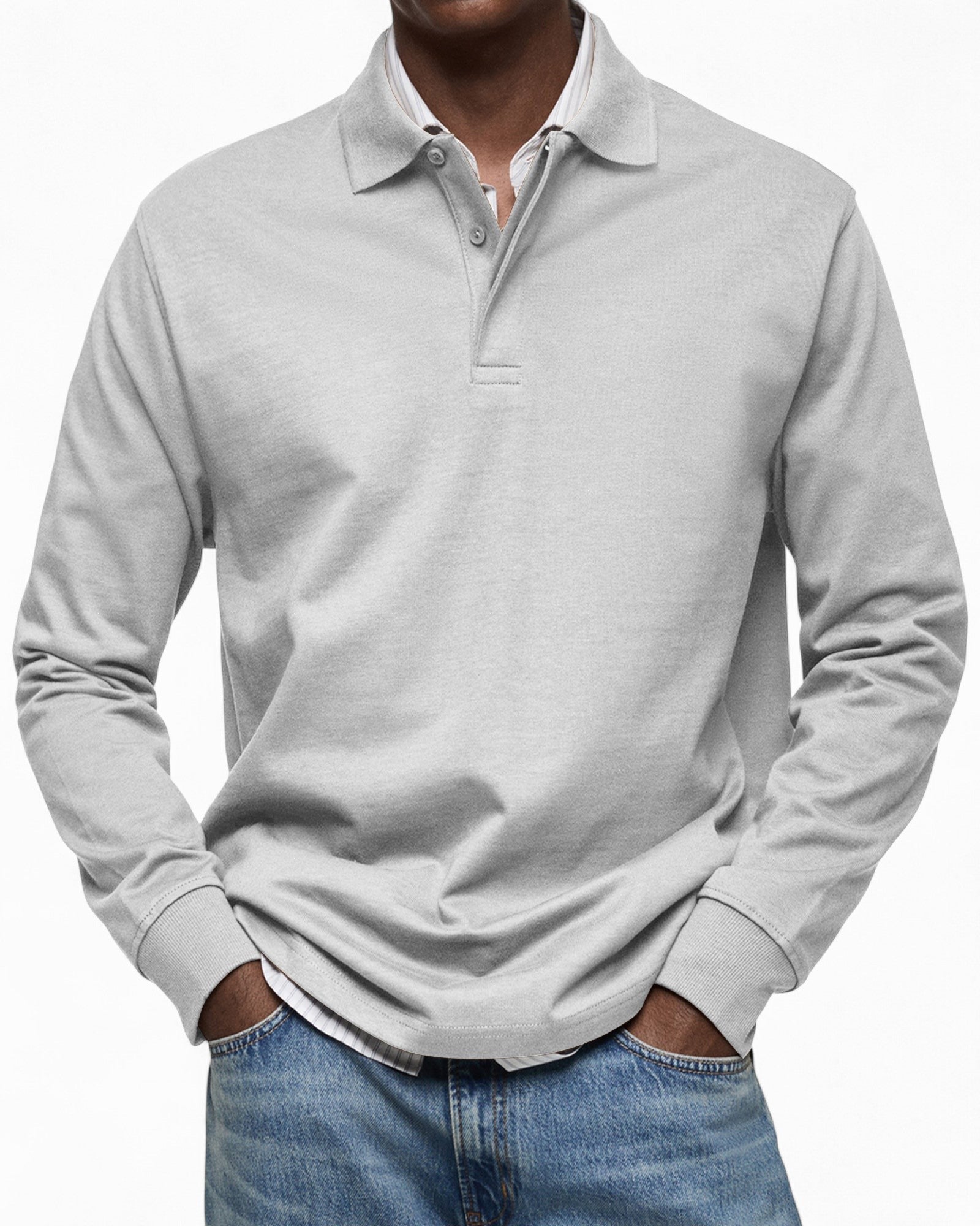 Polo hombre manga larga tejido suave – estilo elegante moderno diario