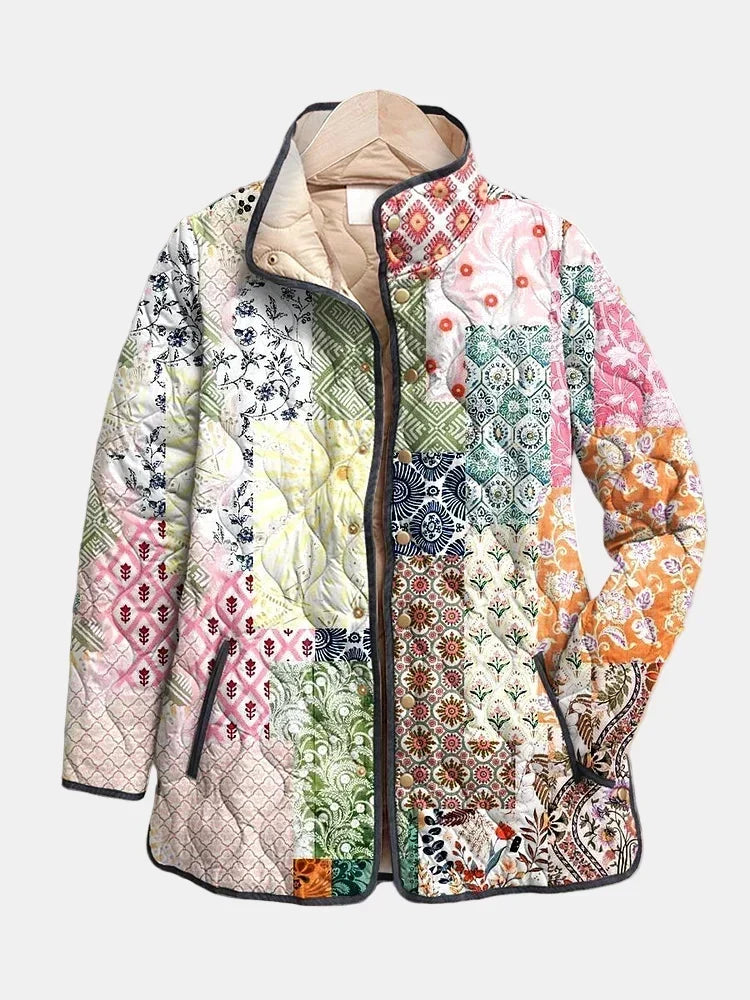 Chaqueta acolchada de mujer con estampado floral y corte recto