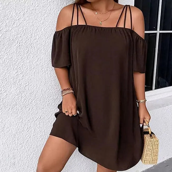 Vestido mini mujer con hombros descubiertos y tirantes finos