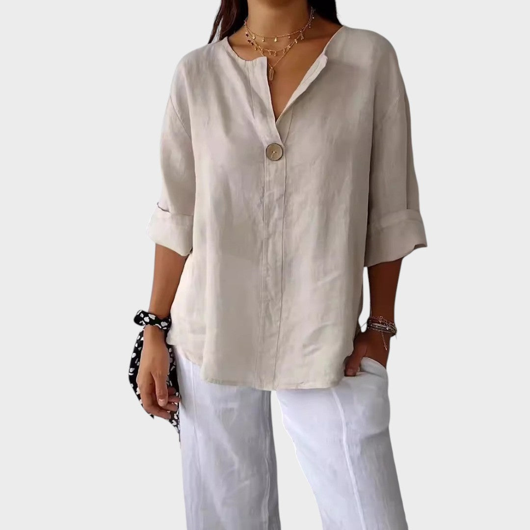 Blusa Mujer De Lino Con Escote En V – Camisa Casual Elegante