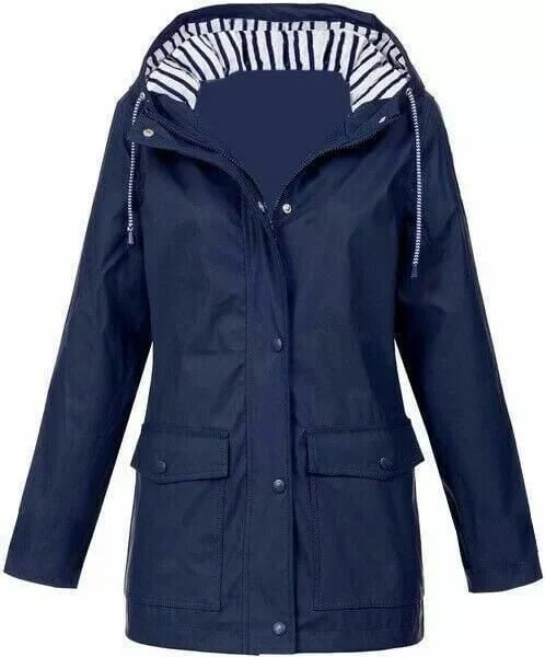 Chaqueta impermeable de mujer con capucha y bolsillos frontales