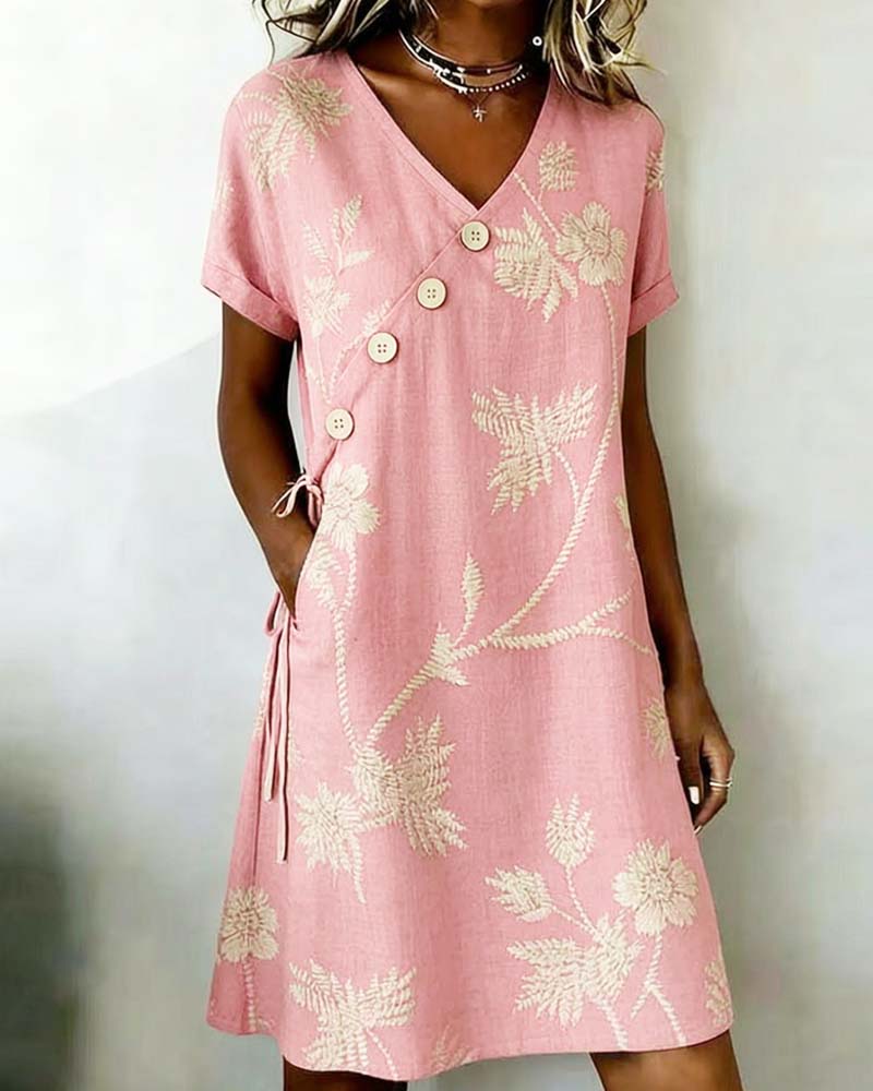 Vestido mini floral para mujer con botones diagonales