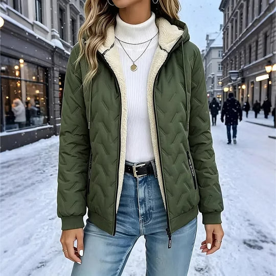 Chaqueta polar para mujer con capucha, forro cálido y bolsillos