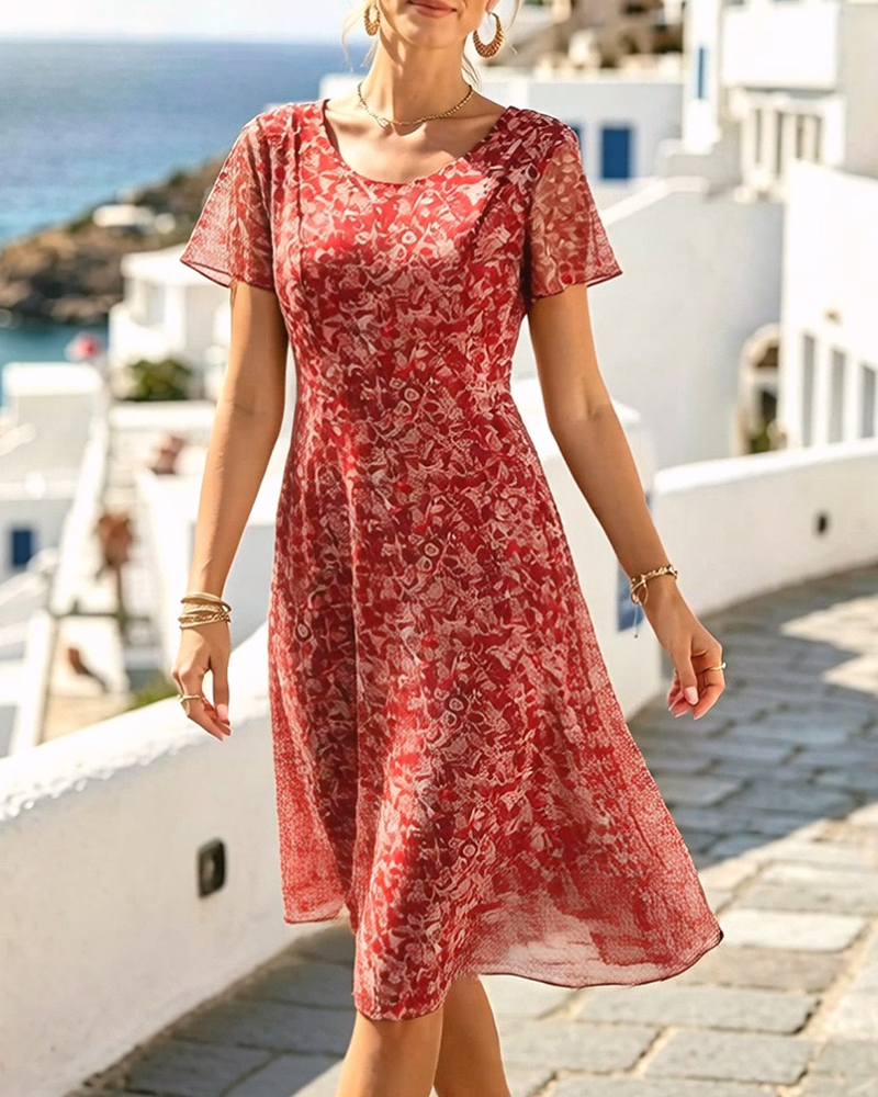 Vestido mujer floral corte A con mangas cortas para verano