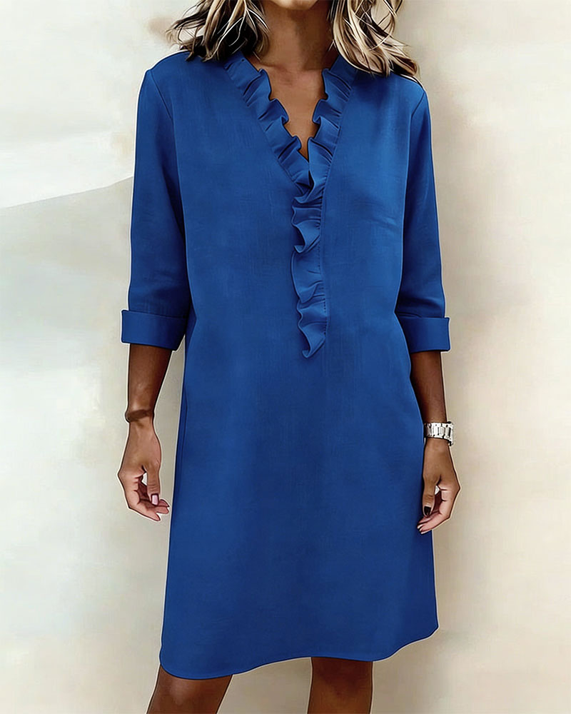 Vestido mujer lino algodón escote V volantes elegante casual