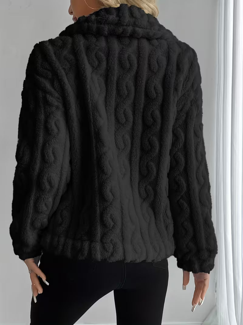Chaqueta teddy para mujer con efecto peluche y botones frontales