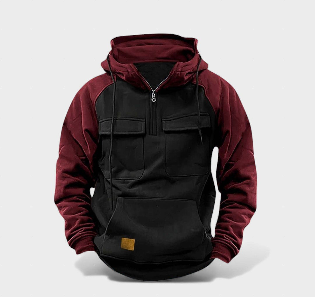 Sudadera hombre invierno con capucha – diseño bicolor cálido casual outdoor