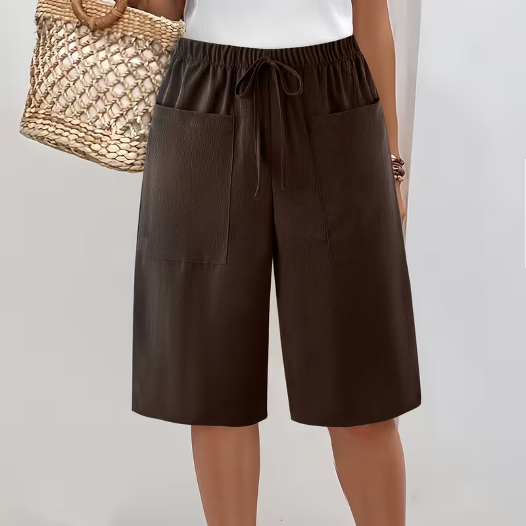 Pantalón corto largo mujer con bolsillos y cordón ajustable