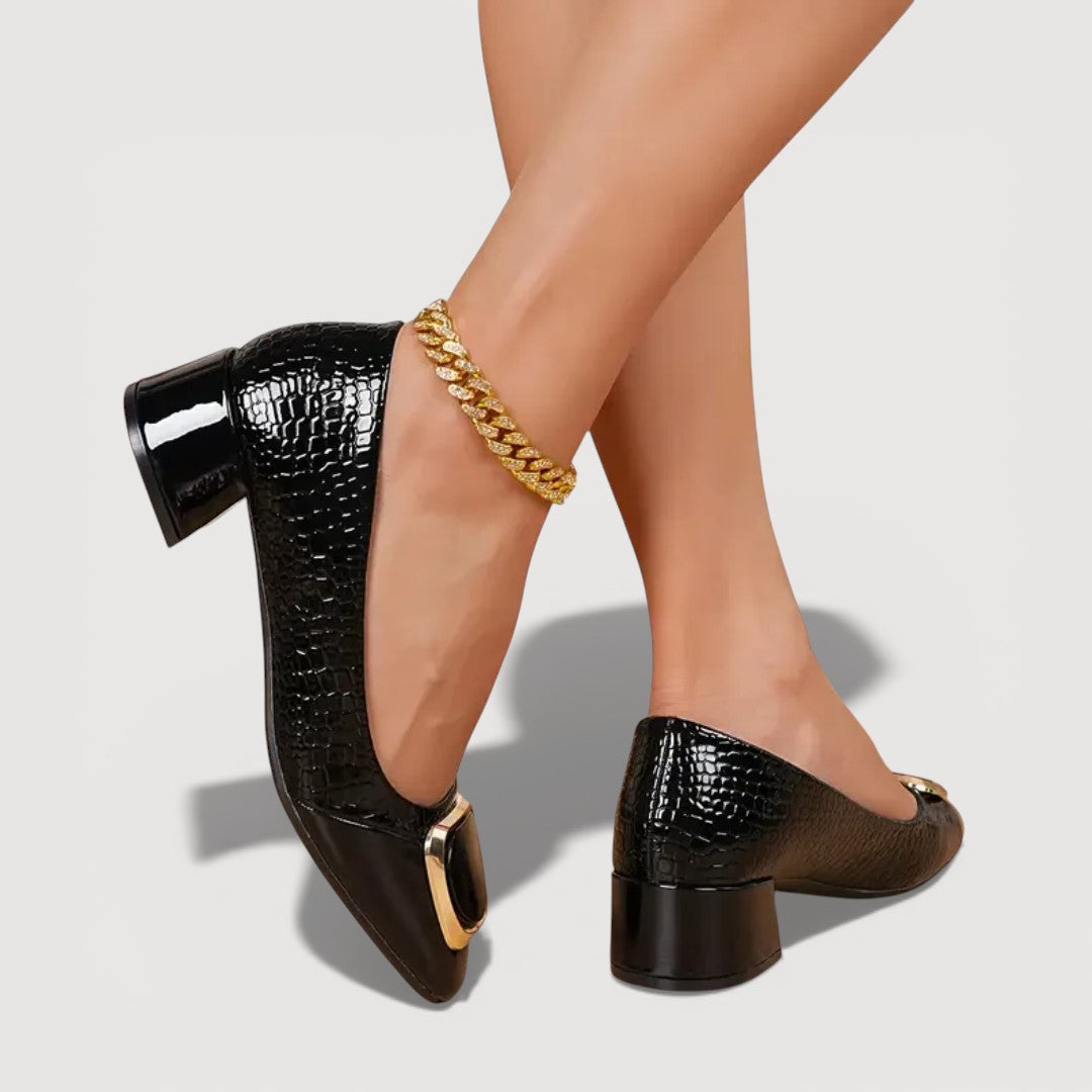 Tacones Bloque Mujer Con Acabado Croco – Zapatos Elegantes Cómodos De Tacón Bajo