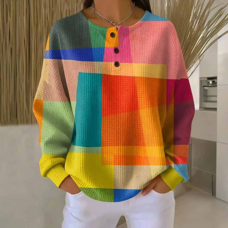 Sudadera multicolor casual para mujer con botones y mangas largas