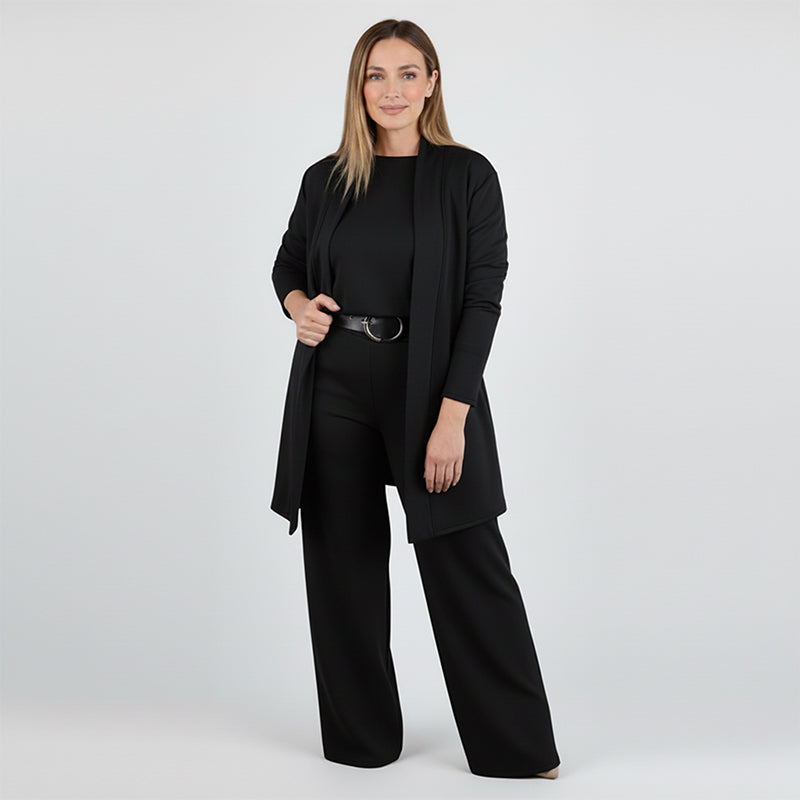 Conjunto tres piezas mujer con cárdigan largo elegante