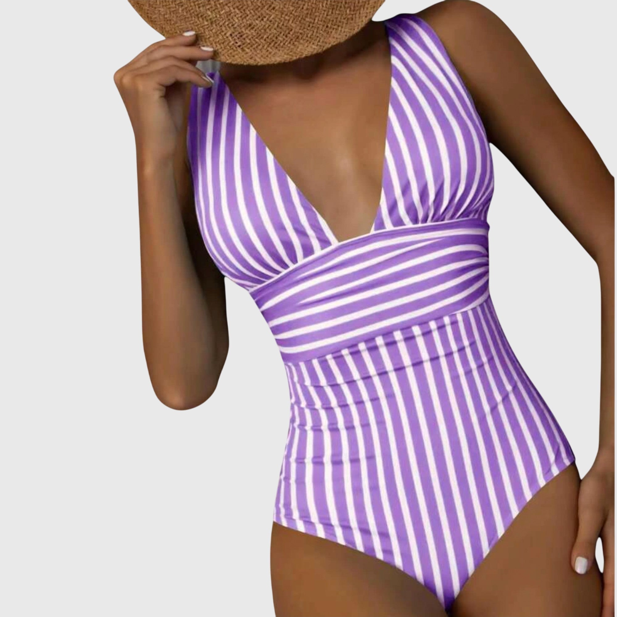 Bañador mujer una pieza rayas escote V profundo moldeador cintura elegante playa