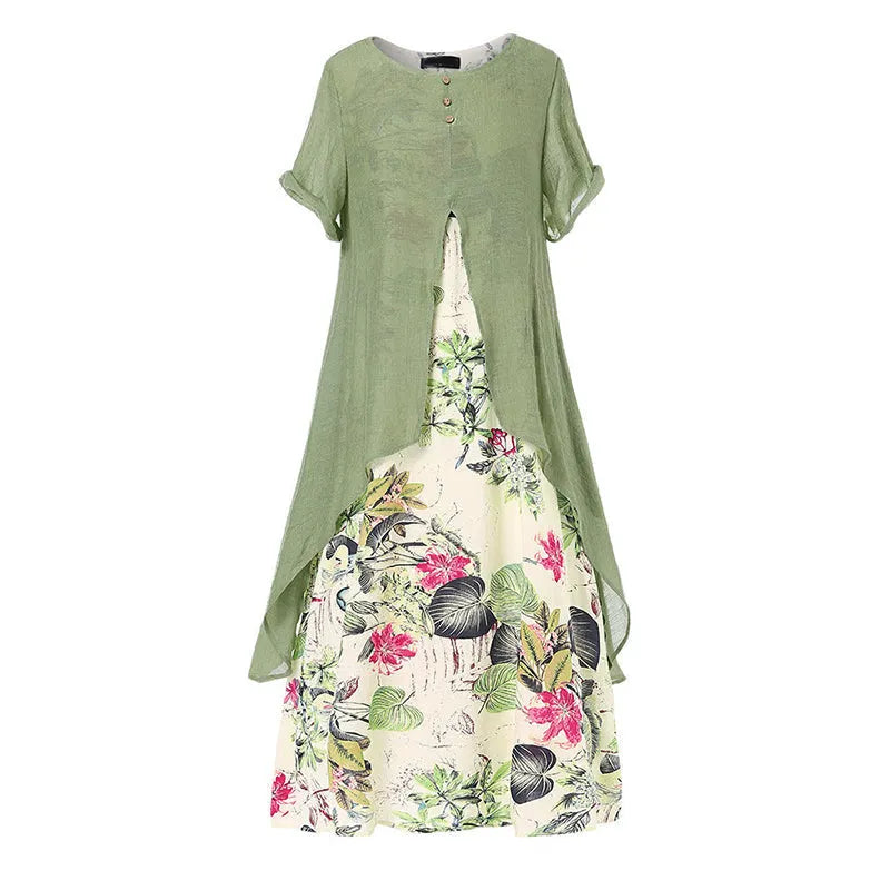 Vestido largo superpuesto de mujer con estampado floral