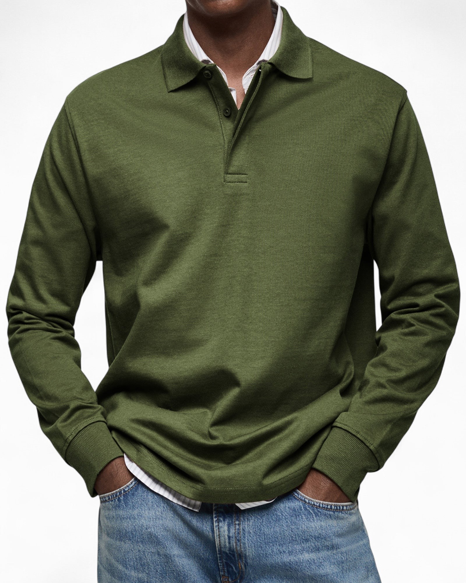 Polo hombre manga larga tejido suave – estilo elegante moderno diario