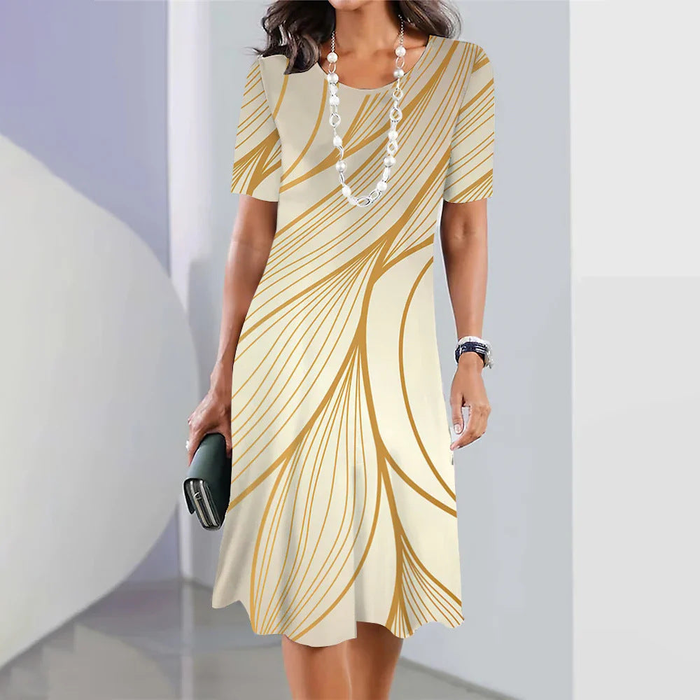 Vestido trapecio mujer con estampado geométrico y manga corta