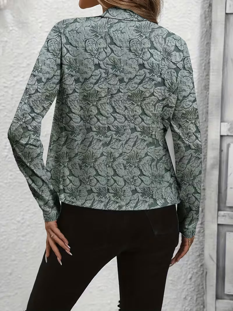 Blazer floral de mujer con cuello estructurado y frente abierto