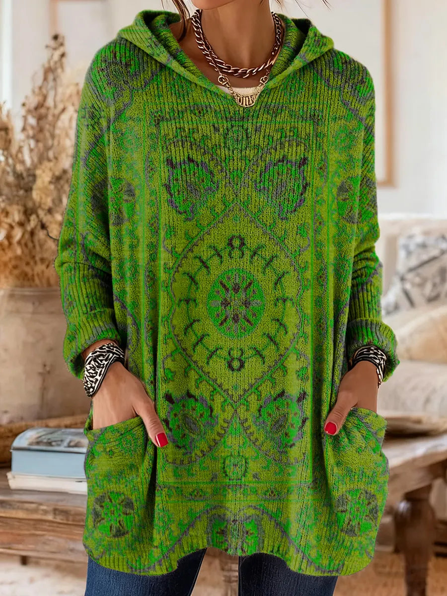 Túnica mujer con capucha retro estampada – cómoda y cálida