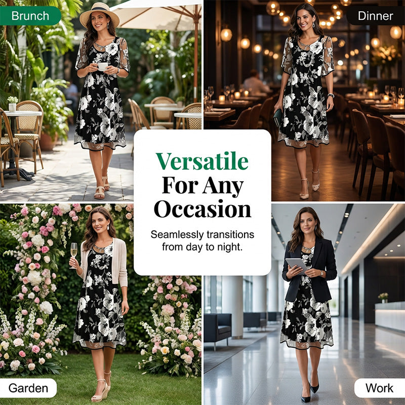 Vestido de Chiffon Floral – Corte Fluido Elegante de Noche