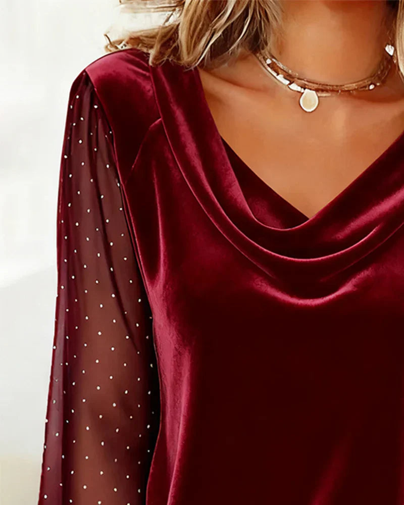 Blusa Mujer Satinada Con Cuello Drapeado – Estilo Elegante y Moderno