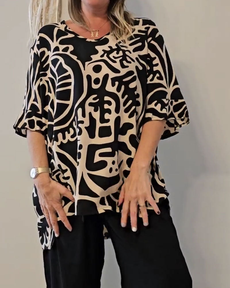 Blusa amplia mujer con estampado abstracto y mangas fluidas