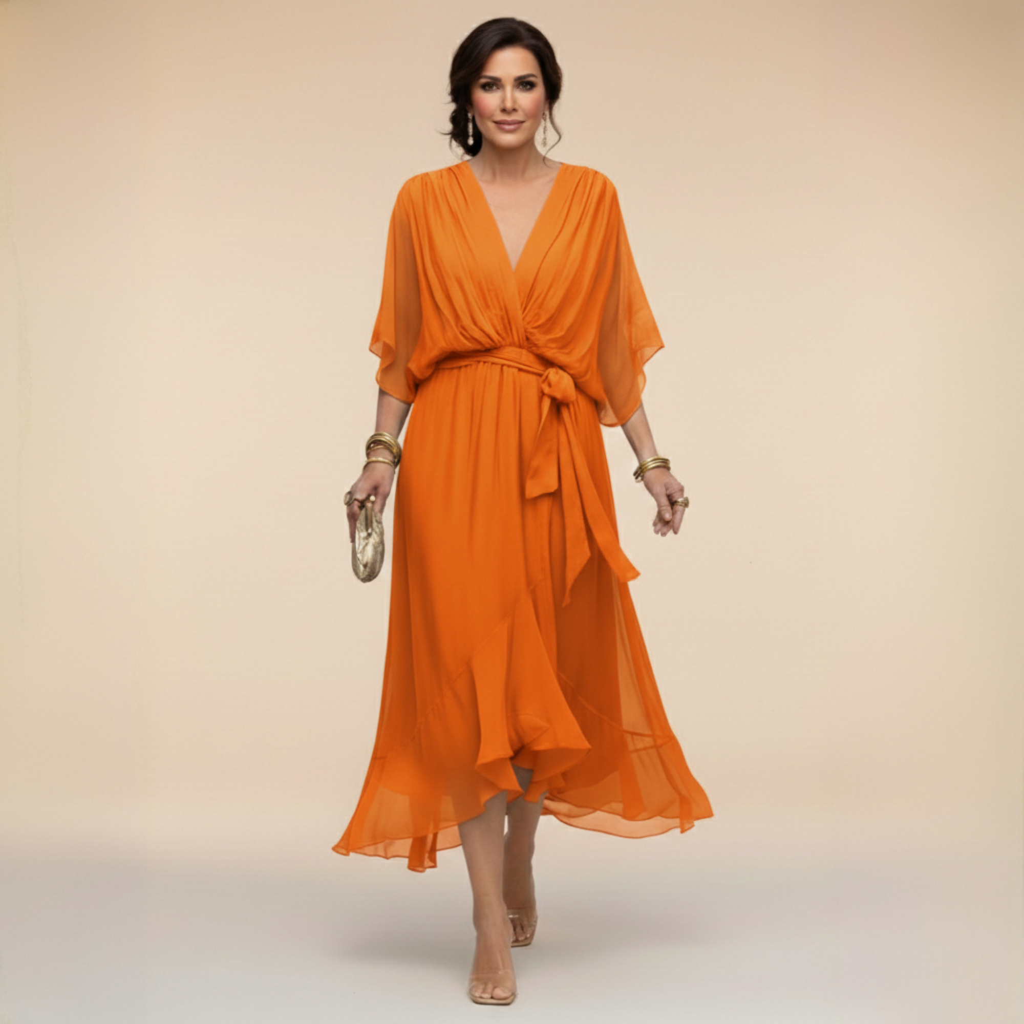 Vestido chiffon mujer escote V fluido – elegante y ligero
