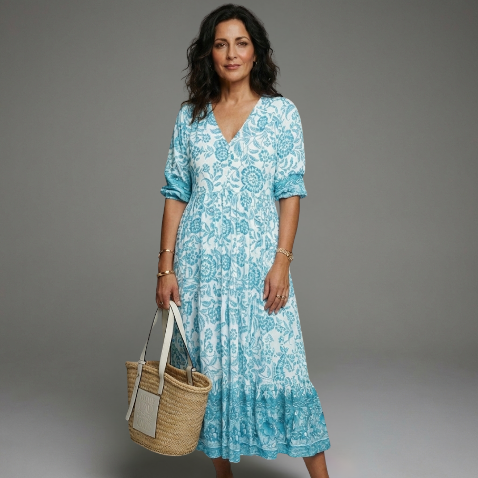 Vestido veraniego mujer estampado floral con escote V – estilo casual ligero