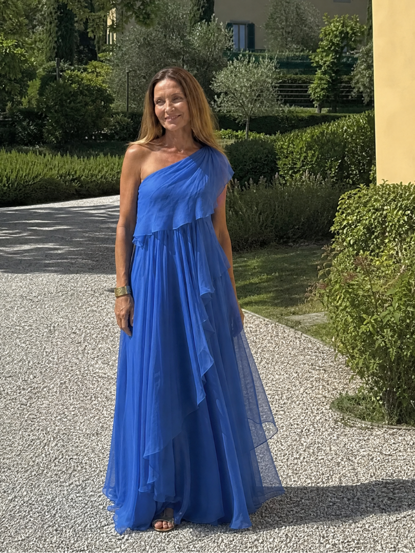 Vestido maxi asimétrico para mujer con volantes