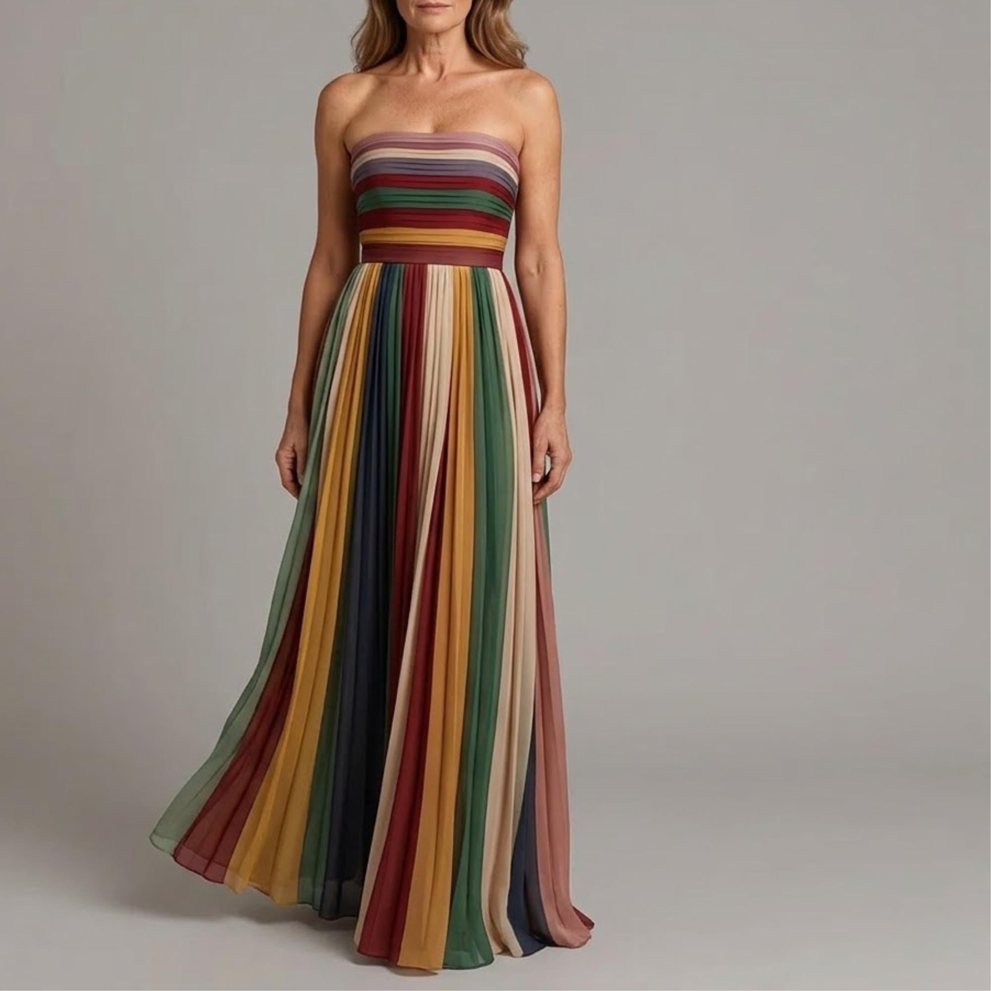 Vestido largo mujer sin tirantes – vestido verano plisado elegante