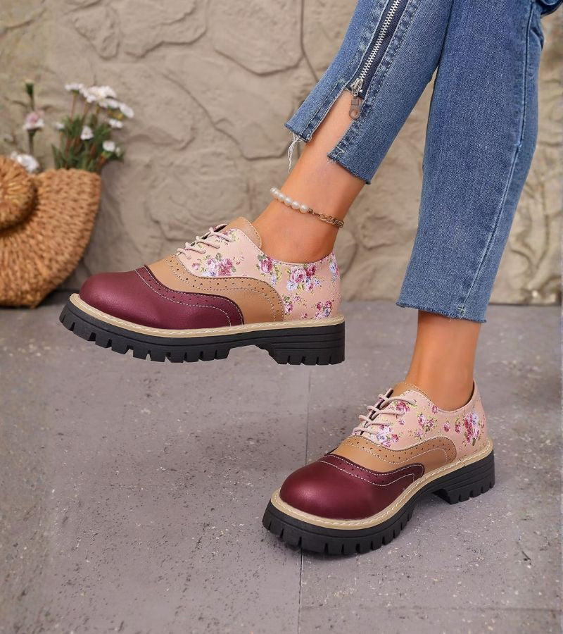 Zapatos Oxford de mujer con estampado floral y suela gruesa